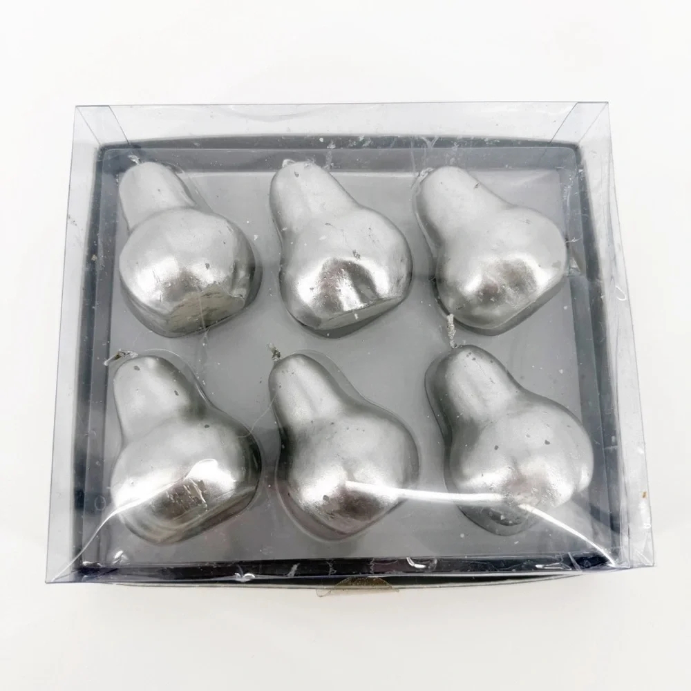 Retired NOB Restoration Hardware Mini Pear Candles 6 Silver